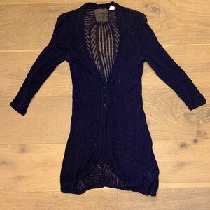 Anthropologie Guinevere Lightweight Long Button Front  Knit Cardigan in Navy